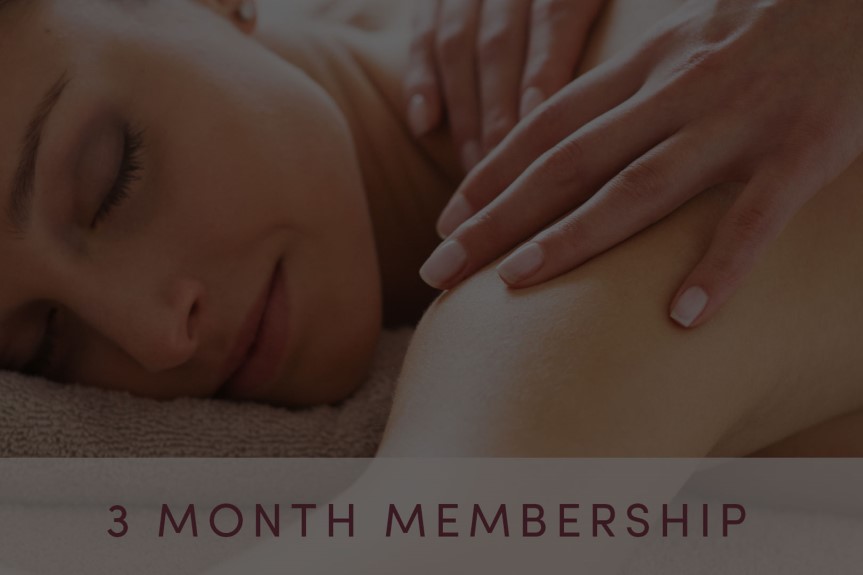 A softly lit massage image, with the text "3 Month Membership"